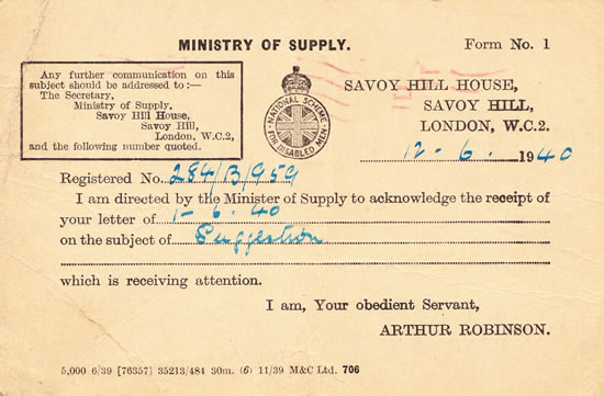Ministry of Supply postcard