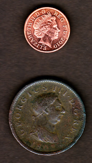 Modern penny and George III 1807 penny