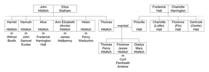 Chart for sisters and aunts of Thomas Percy Hilditch
