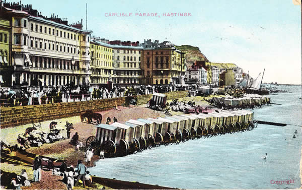 Hastings beach with bathing machines