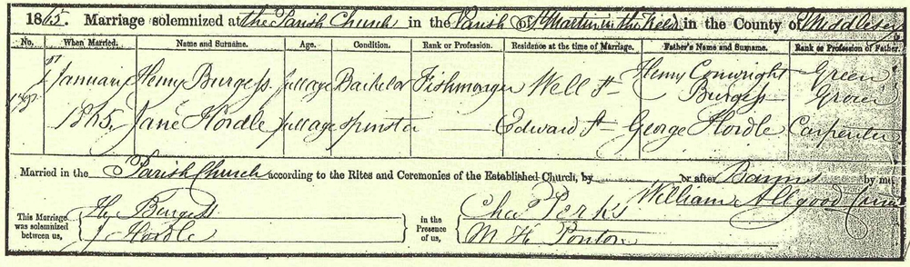 Henry Burgess and Jane Hordle marriage certificate